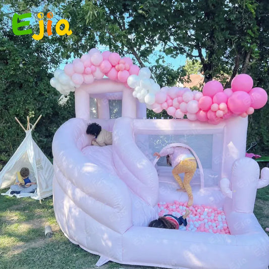 Party 15FT Inflatable Pink Bounce Houses With Slide And Ball Pit  Bounce Castle Air Bouncer Combo House For Kids Adult Party